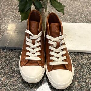 Ralph Lauren Women’s Brown Leather High-Top Sneakers
